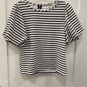 Green Envelope Striped Puffy Sleeve Blouse